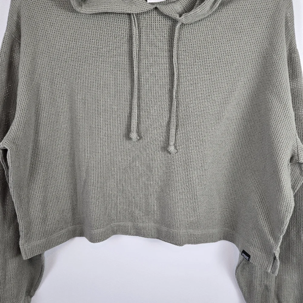 PINK Victoria's Secret Mesh Olive Army Green Athletic Hoodie Crop Top Size Large - Picture 4 of 12
